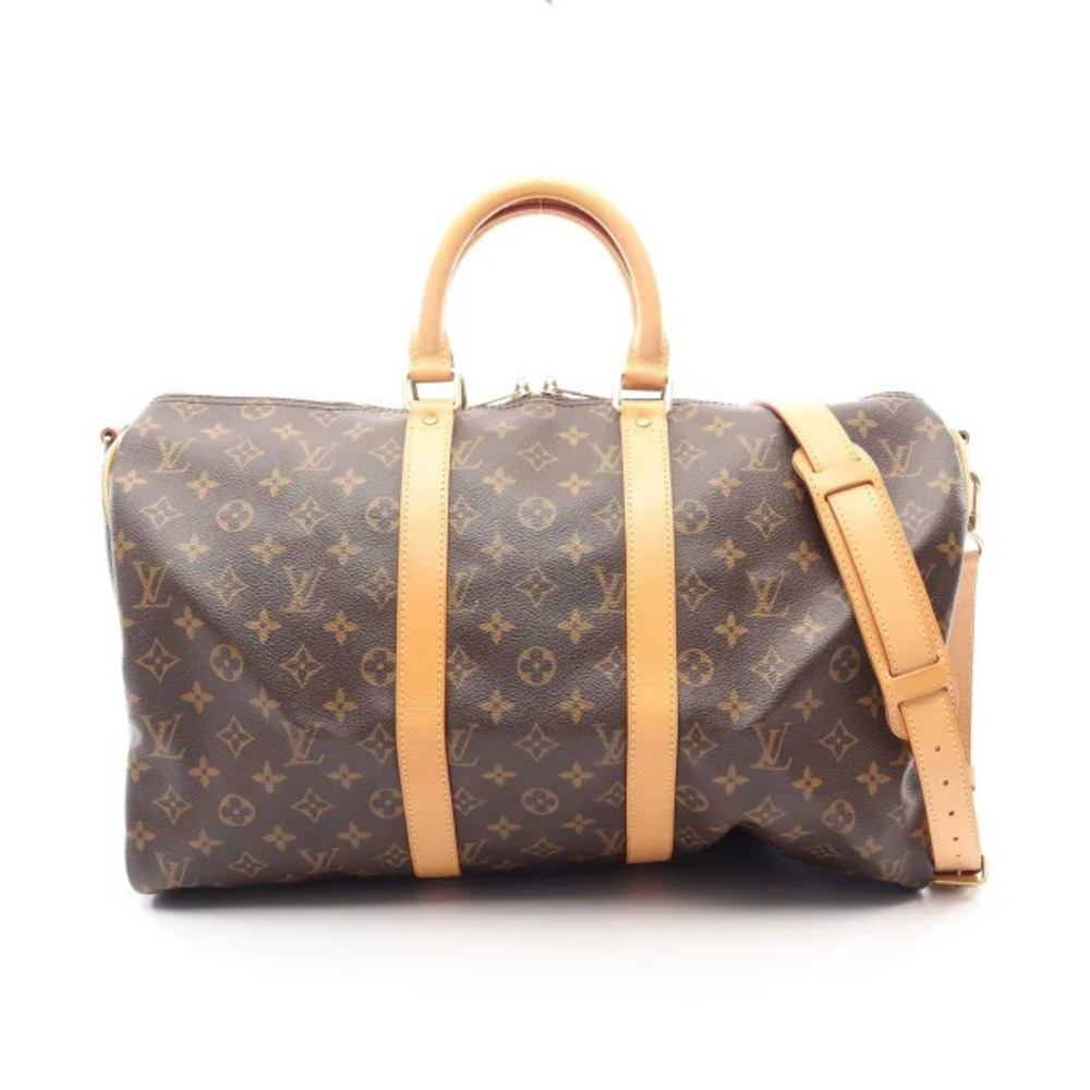 Louis Vuitton Keepall Bandouliere Canvas Leather Monogram Travel Bag Brown